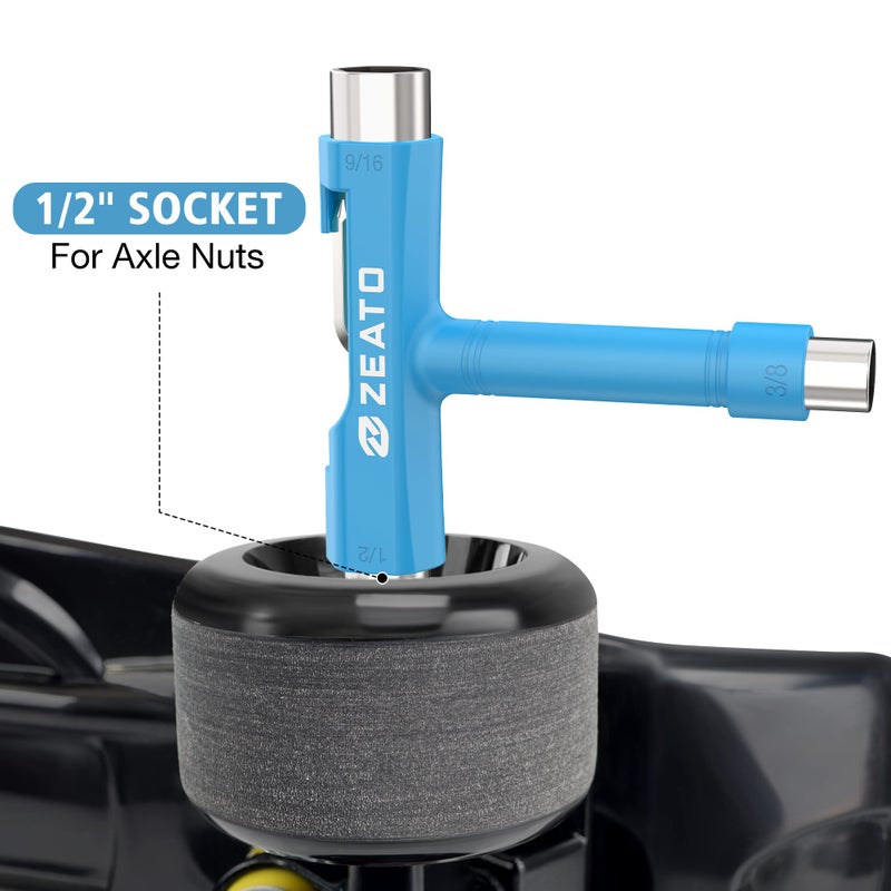 Zeato All-In-One Skate Tools Multi-function Portable Skateboard T Tool Accessory with T-type Allen Key and L-type Phillips Head Wrench Screwdriver - Blue - Image 4